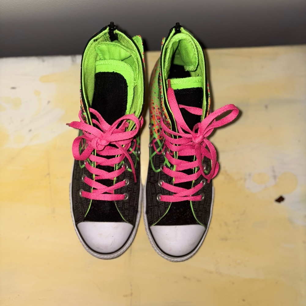 Converse Junior Hot Pink and Green High Tops